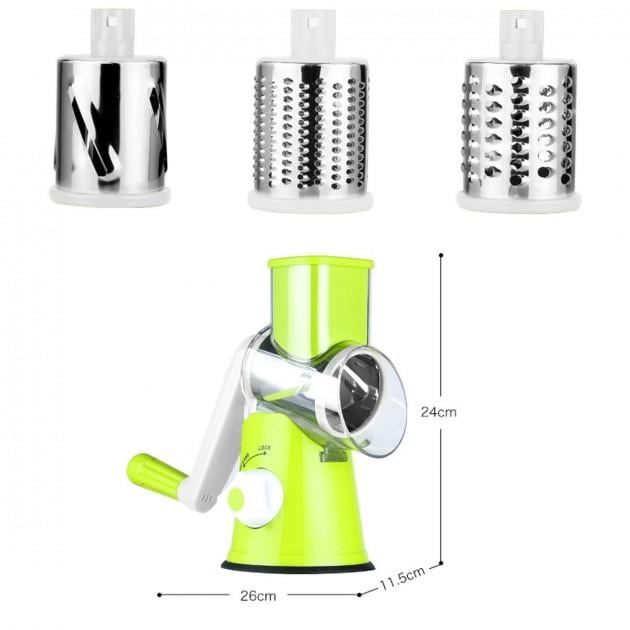 Овощерезка Tabletop Drum Grater Kitchen Master 3 насадки Зелено-белый - фото 9