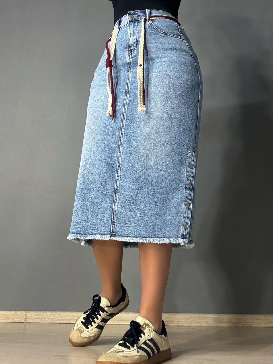 Юбка женская джинсовая ZJY 68015 с разрезами на кнопках талия на резинке р. 30 Голубой (6908)