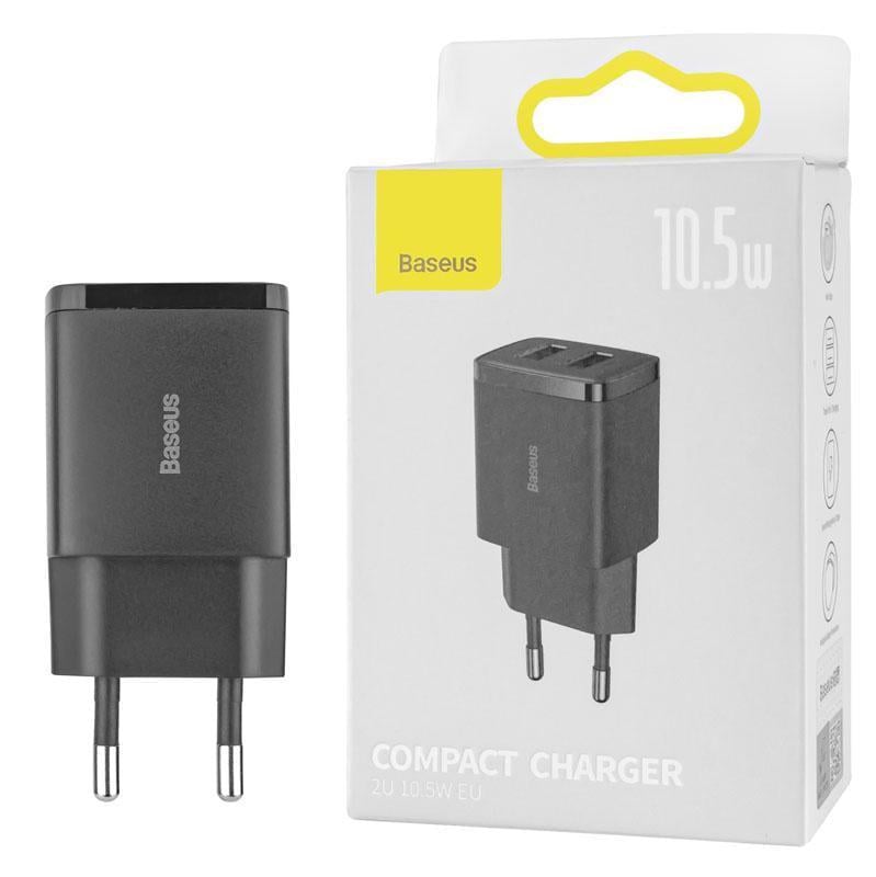 Зарядний пристрій BASEUS Compact Charger 2U 10,5W EU Black 2USB (CCXJ010201)