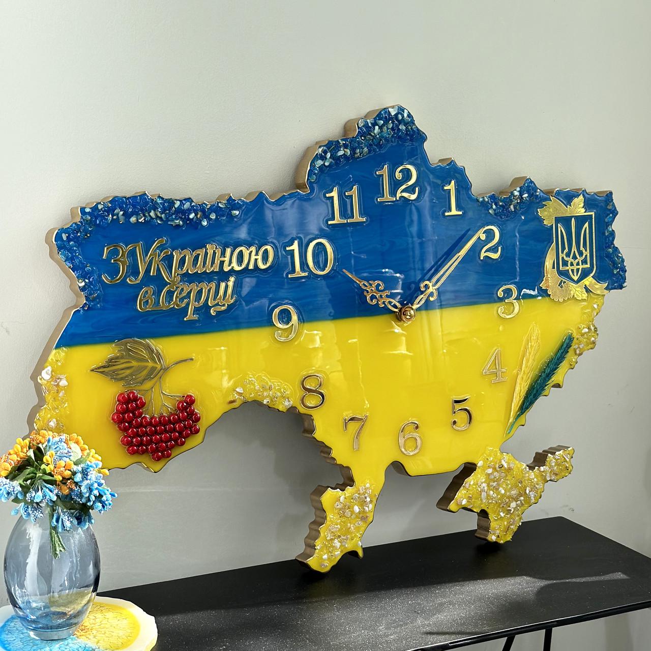 Часы настенные из эпоксидной смолы Карта Украины 60x40 см