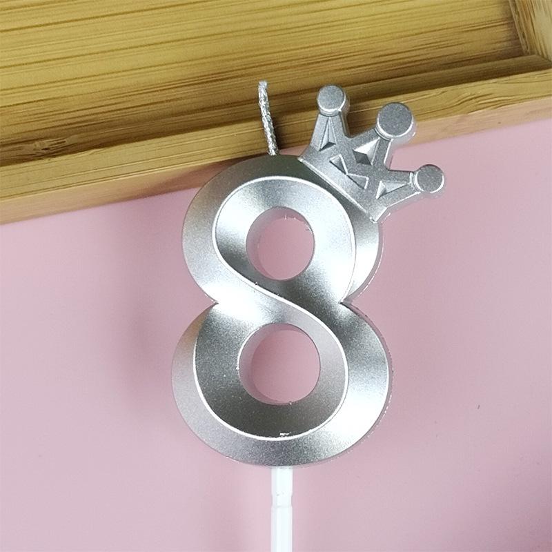 Свічка для торта цифра "8" з короною Сріблястий (16784)