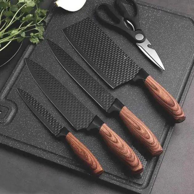 Набор кухонных ножей AND HA-177 HP227 6 шт. Kitchen utensils 4 ножа с ножницами и овощечисткой антибактериальная поверхность (opt-104577)