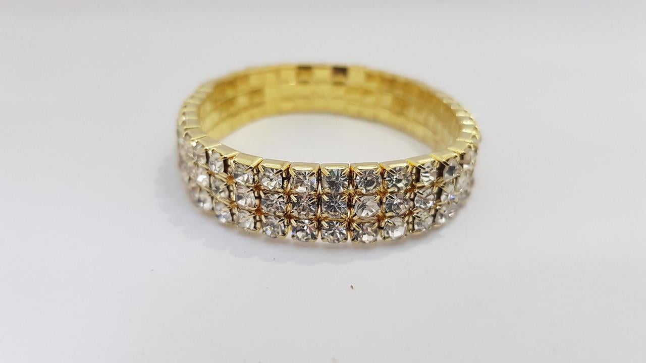 Браслет женский с кристаллами на резинке 10 мм 3 ряда камней Золотистый (1799855883) Браслет женский с кристаллами на резинке 10 мм 3 ряда камней Золотистый (1799855883)