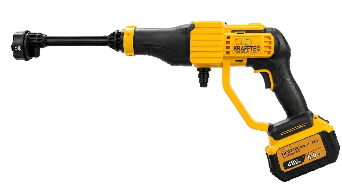 Мойка высокого давления аккумуляторная Krafftec 48V 8 Ah 45 Бар с 2 аккумуляторами и набором Желтый (37011892)
