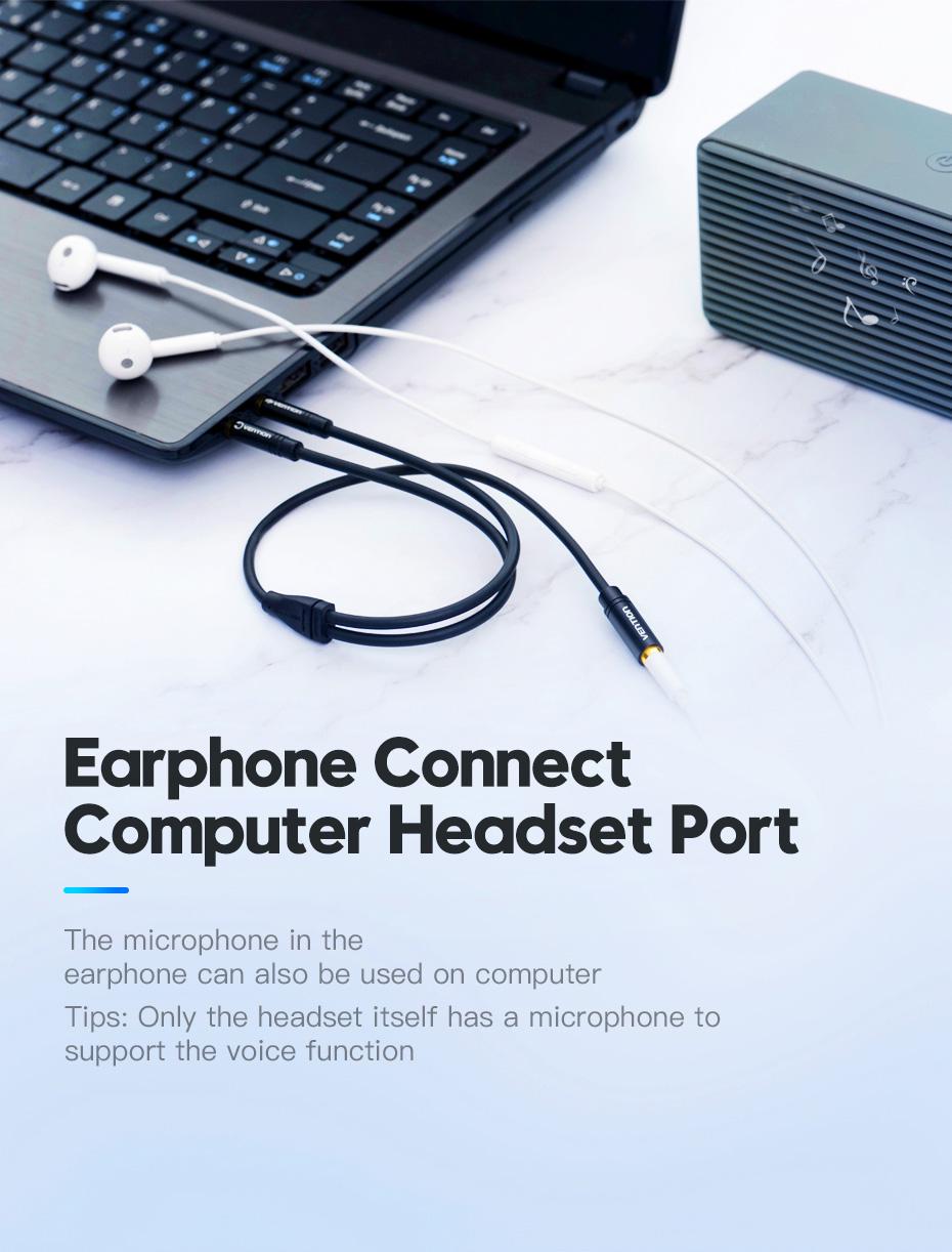 Переходник Vention 2х3.5 мм minijack-3.5 мм/minijack AUX 4-пиновый TRRS 0,6 м Черный (BBUBAB) - фото 5