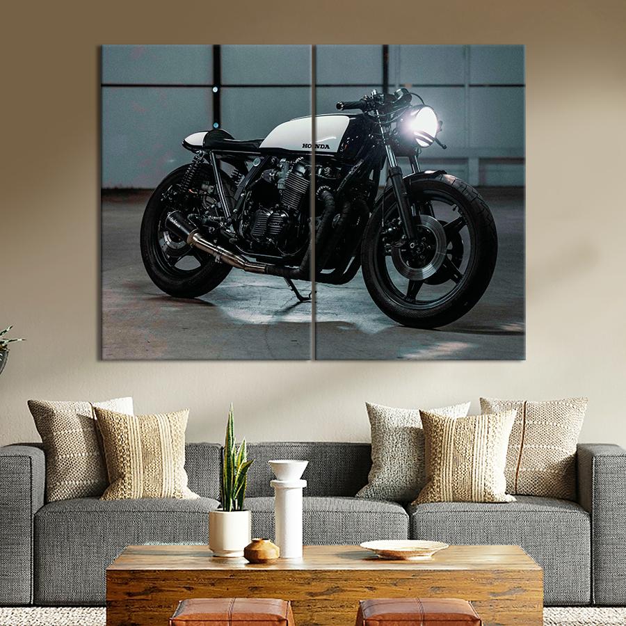 Картина Автомобиль Роскошный чёрно-белый байк Honda CB750 71x51 см (A1192-2)