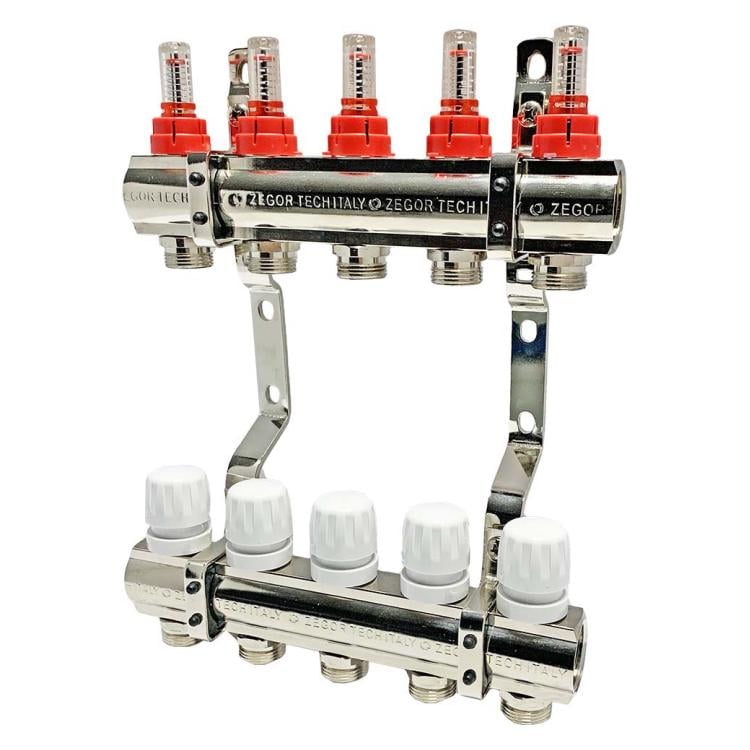 Колекторна група Zegor QS-1851 з витратомірами та євроконусам 1"х3/4" 5 виходів (13449439)