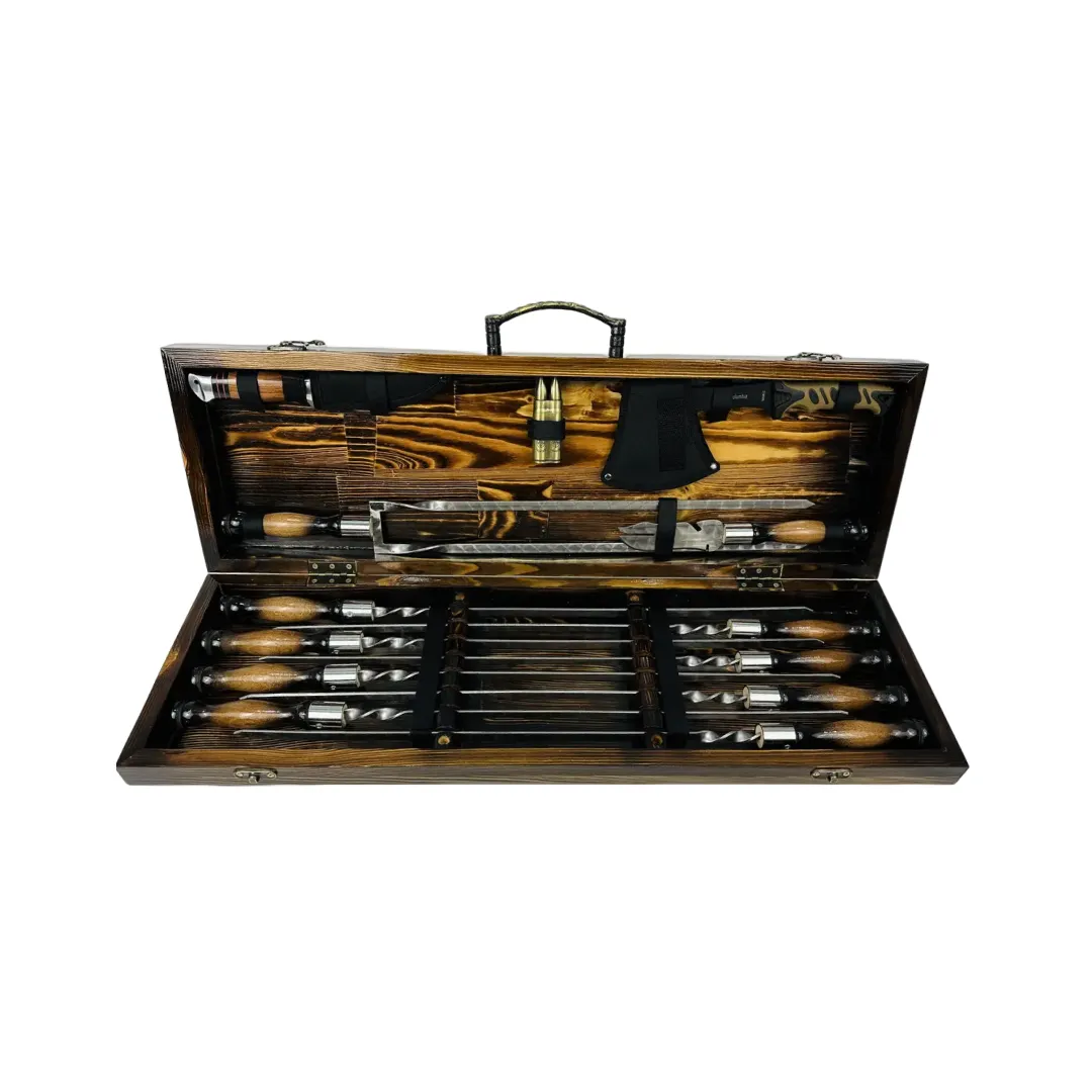 Набор шампуров в кейсе Люкс MAX люксовый ящик деревянный из нержавеющей стали (2-10-KS-7803)