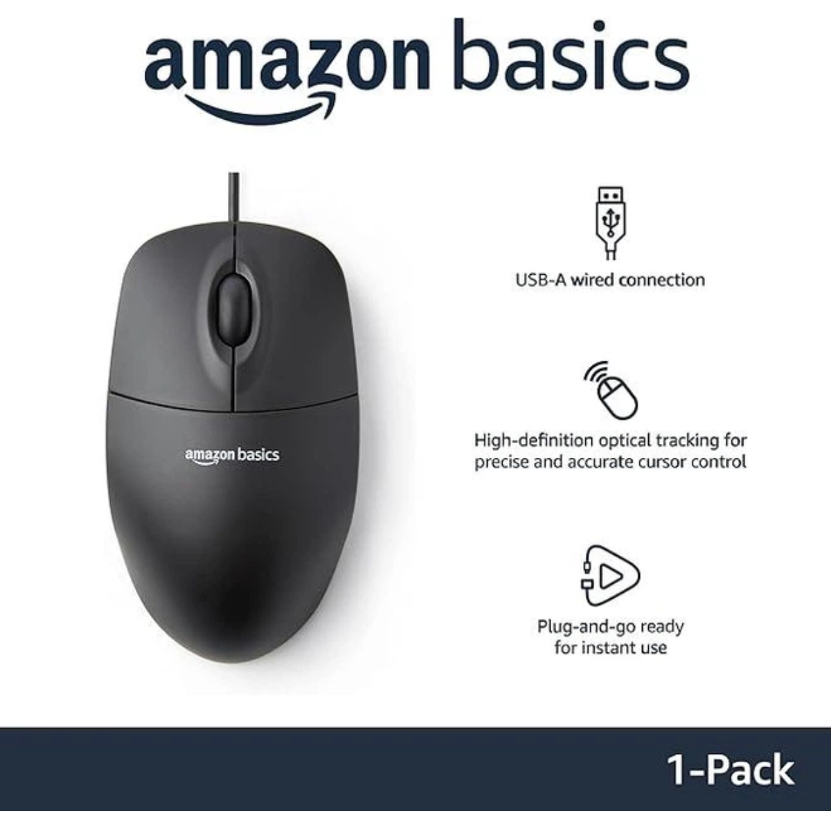 Мышка компьютерная проводная Amazon Basics USB оптическая 1000 DPI - фото 3
