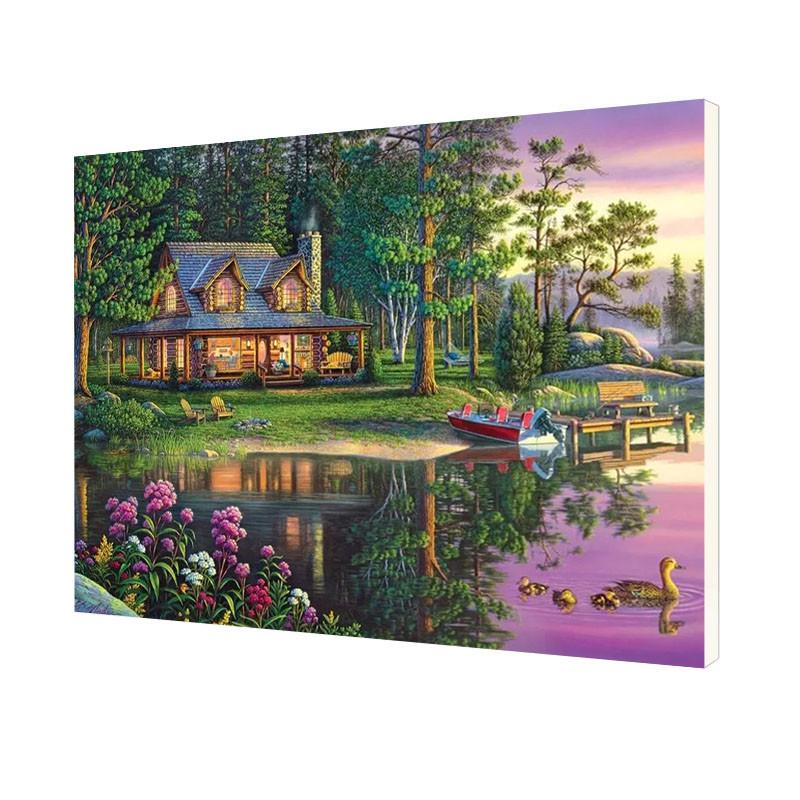 Картина по номерам Lesko DIY WH3038 "Изба у водоема" Картина по номерам Lesko DIY WH3038 "Изба у водоема"