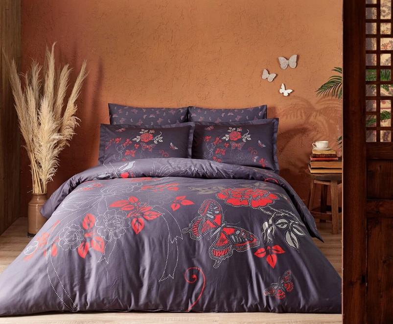 Постельное белье Tac Naos kirmizi сатин делюкс Фиолетовый