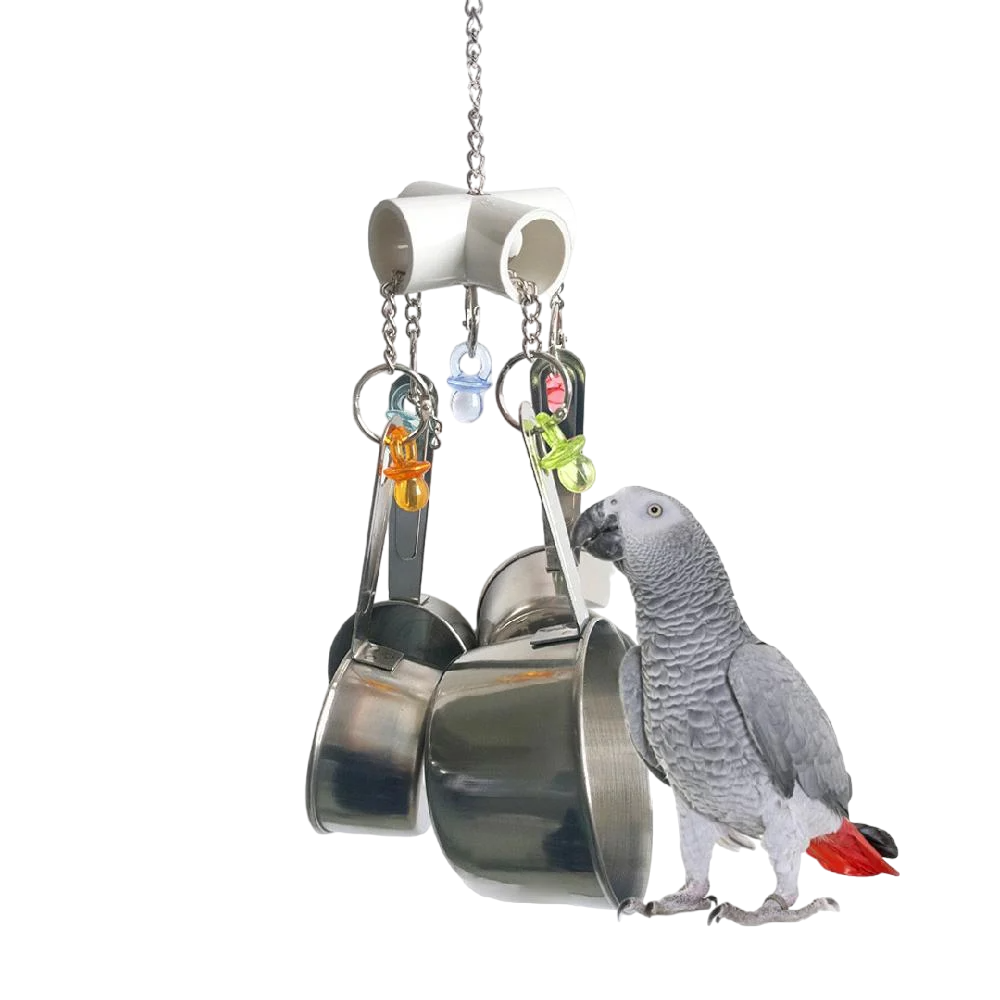 Іграшка для середніх папуг Какаду/Жако/Амазон Каструльки підвісна з металу Сріблястий (PG-08)