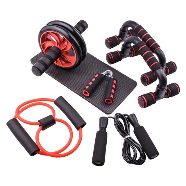 Набір для фітнесу та тренувань 7в1 ролик для преса/упори/стрибкова скакалка/еспандери (NN343112)