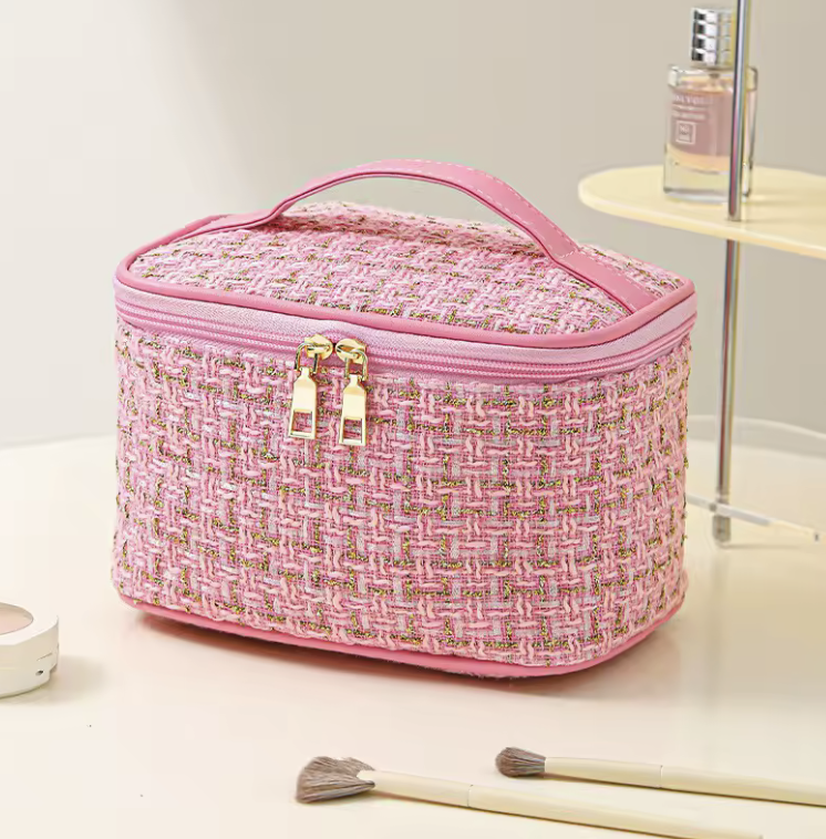 Косметичка жіноча дорожня твідова універсальна Рожевий (32490688)