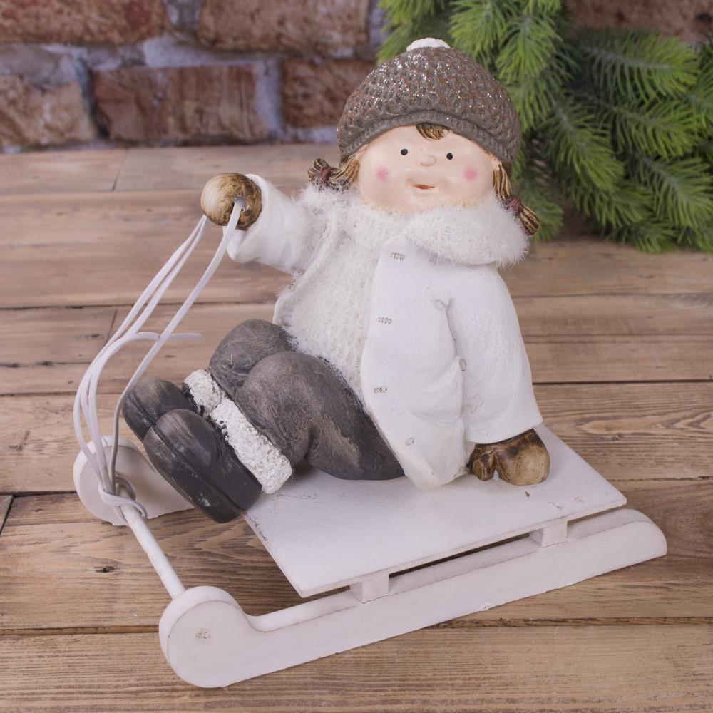 Статуэтка Дети на белых санках 18 см (1534-1)