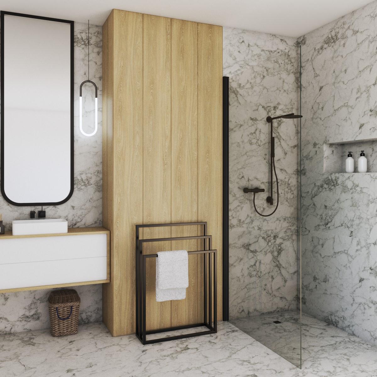 Стійка для рушників Orizon LOFT потрійна підлогова 85х60х20 см Чорний матований - фото 3 Стійка для рушників Orizon LOFT потрійна підлогова 85х60х20 см Чорний матований - фото 3