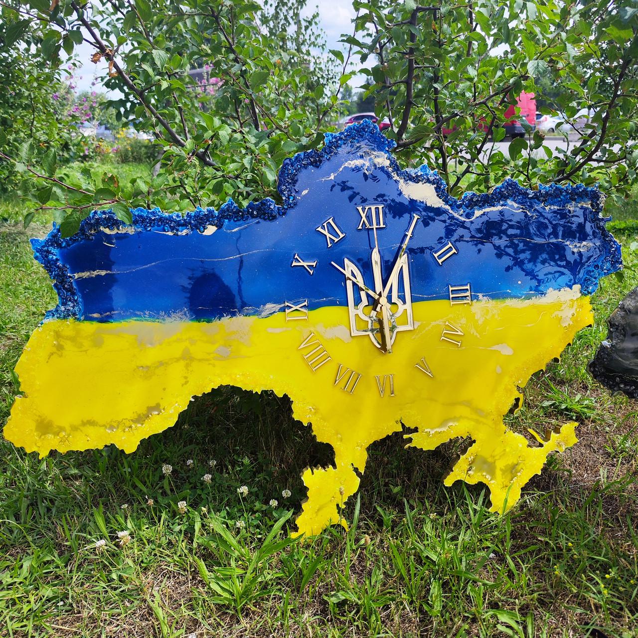 Годинник настінний з епоксидної смоли Карта України 50x32 см
