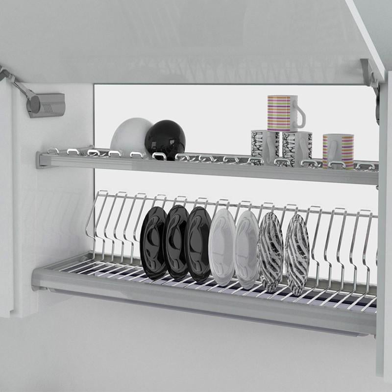 Сушка для посуды фасадная INOXA Ellite 716 900 с алюминиевой рамкой 2 полки поддон нержавеющая сталь Хром (81826)