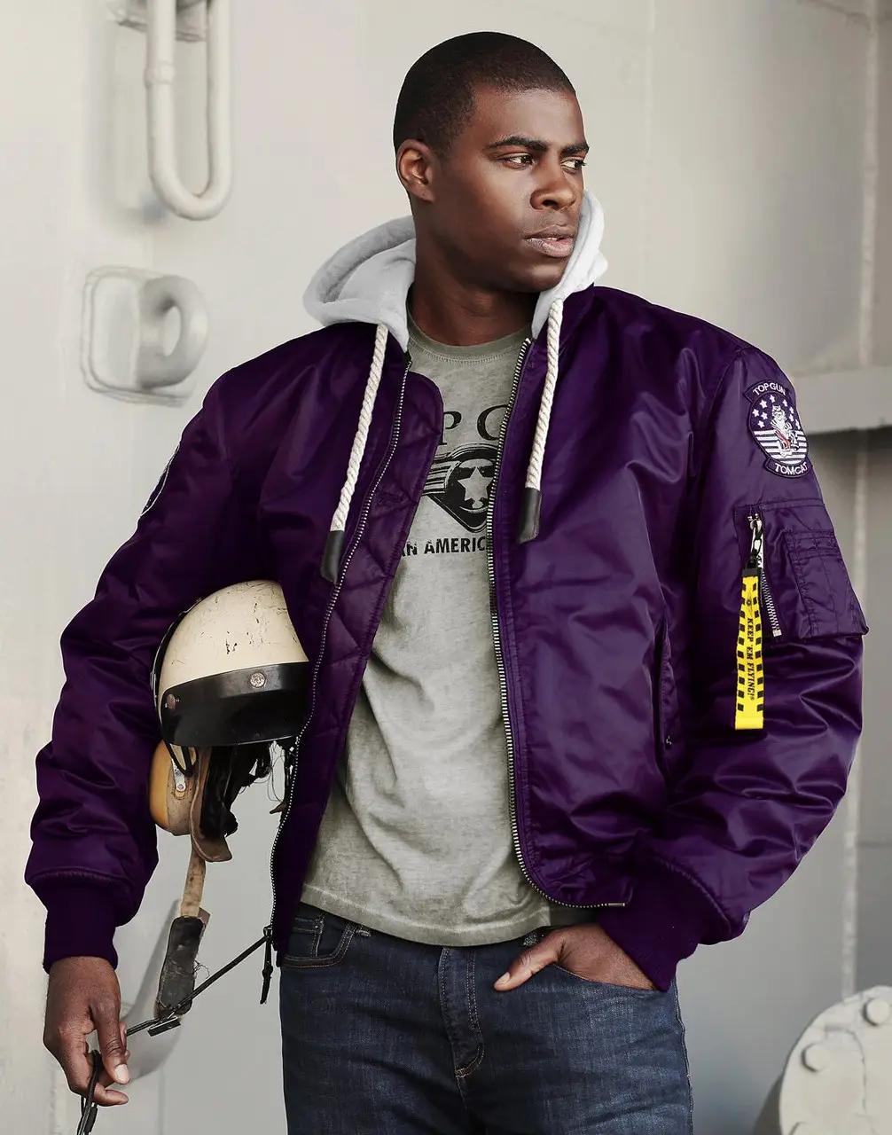 Бомбер Top Gun MA-1 Nylon Bomber jacket with hoodie L Purple (TGJ1735PL) - фото 4