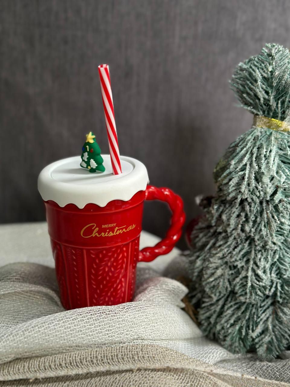 Чашка керамічна Olens 102-1061-3 Різдвяний світер з кришкою і трубочкою 380 мл Червоний (2786437933) - фото 3 Чашка керамічна Olens 102-1061-3 Різдвяний світер з кришкою і трубочкою 380 мл Червоний (2786437933) - фото 3
