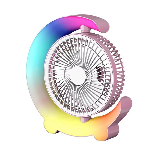 Вентилятор-лампа портативный настольный аккумуляторный USB Cool Summer 3D Swing три скорости 5 режимов Розовый (26846166)