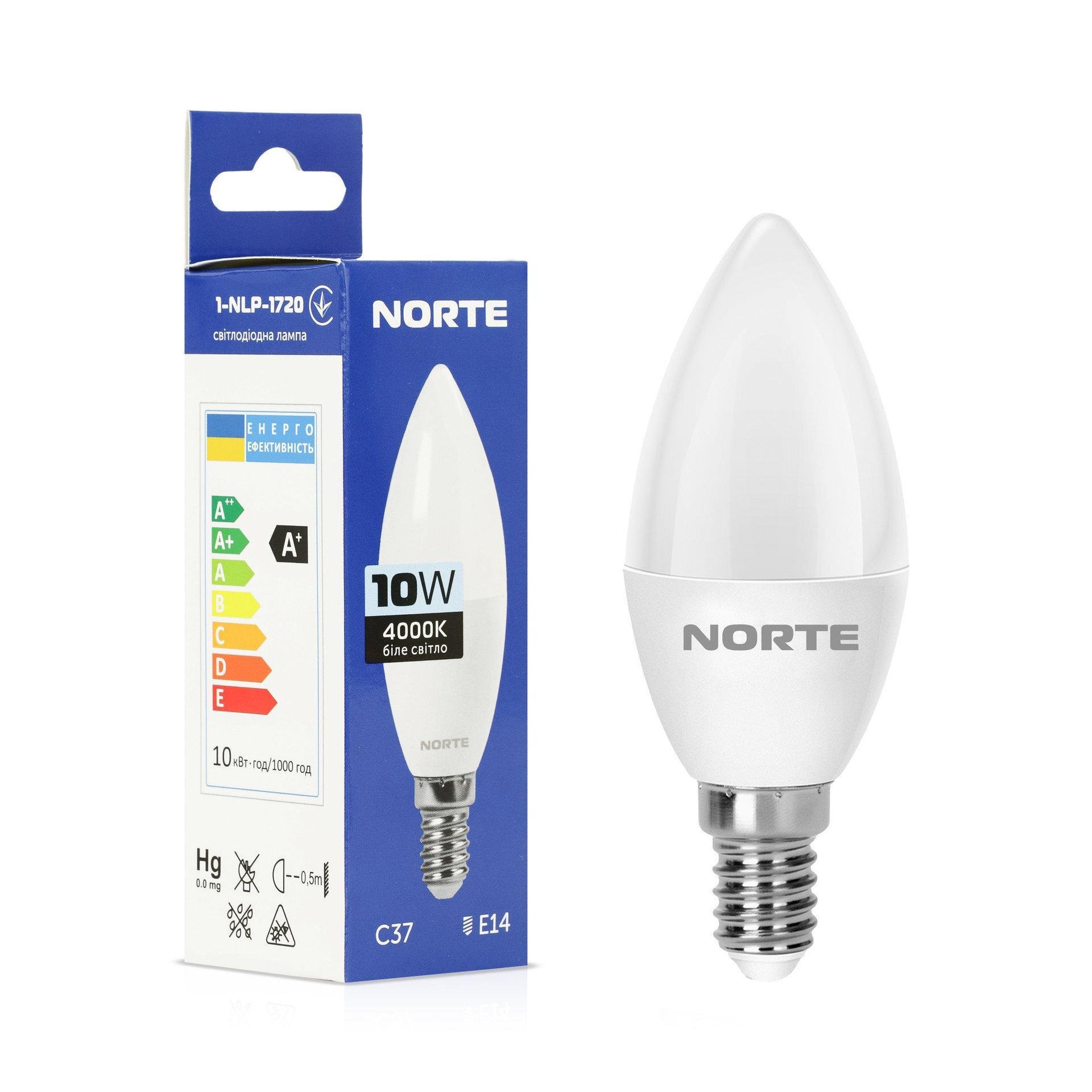 Светодиодная лампа NORTE 10W C37 E14 4000K