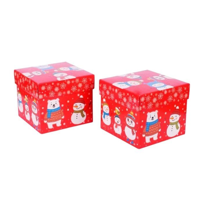 Набор картонных коробок Новогодние Зверята самосборные для подарка 13х11,5х13 см 2 шт. (BT-1304)