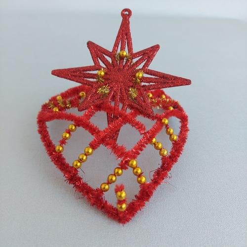 Диадема-корона новогодняя из мишуры Звезда ручной работы 19х14х8 см Красный (210117)