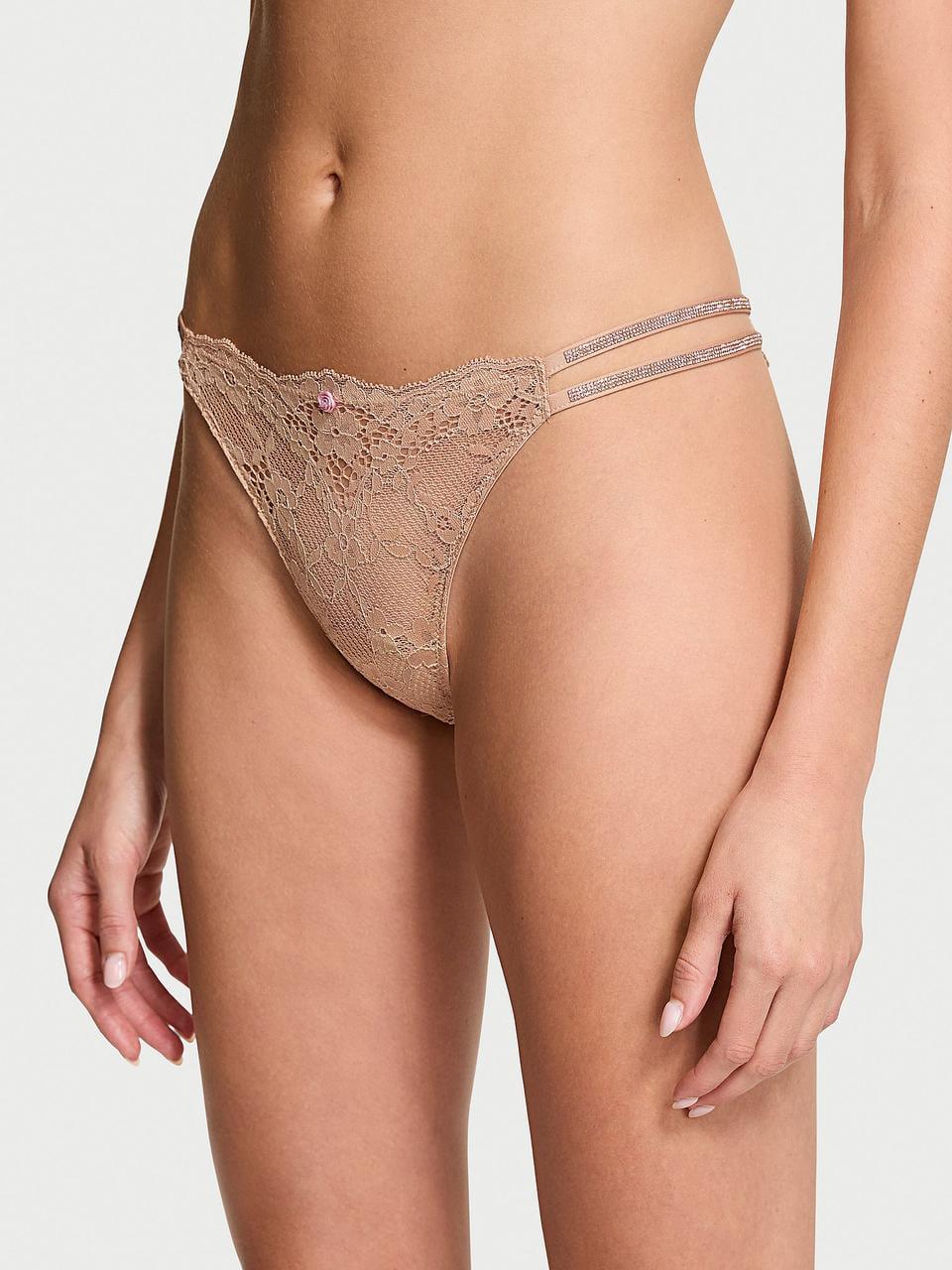 Трусики женские Victoria's Secret Twinkle Strap Lace Brazilian M Бежевый (7391839126971)