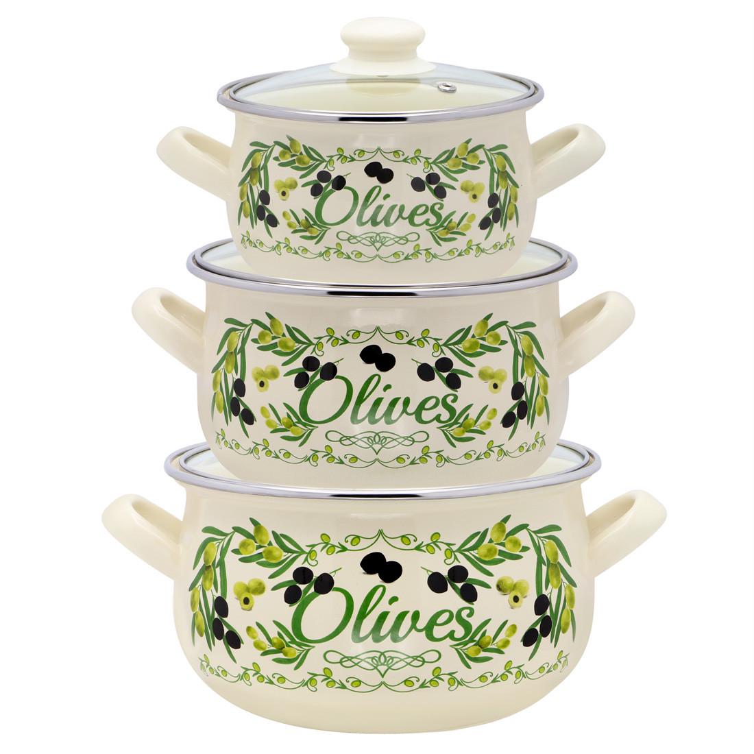 Каструлі емальовані Interos Грецька 3 шт. оливка Каструлі емальовані Interos Грецька 3 шт. оливка