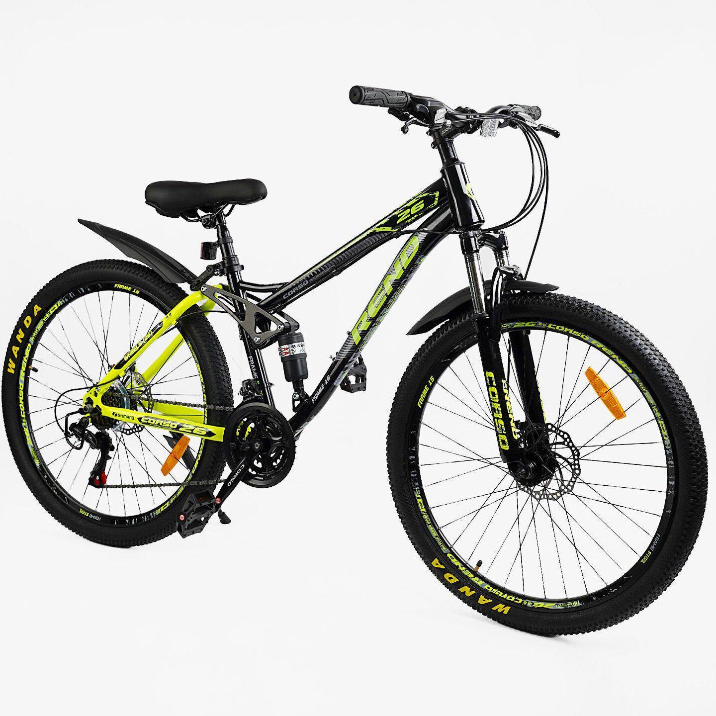 Велосипед горный двухподвесной Corso Rend 26"/15" Черно-желтый (799511249) - фото 2 Велосипед горный двухподвесной Corso Rend 26"/15" Черно-желтый (799511249) - фото 2