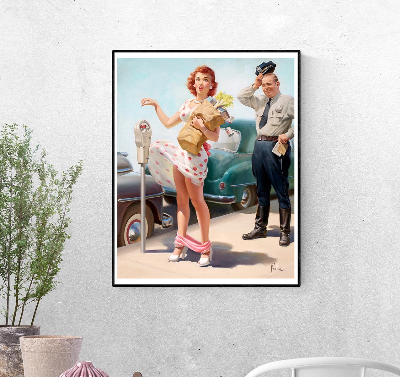 Постер Полицейский и девушка в развивающемся платье. Арт Фрам формат А-1 (pin_up1725008_Poster)