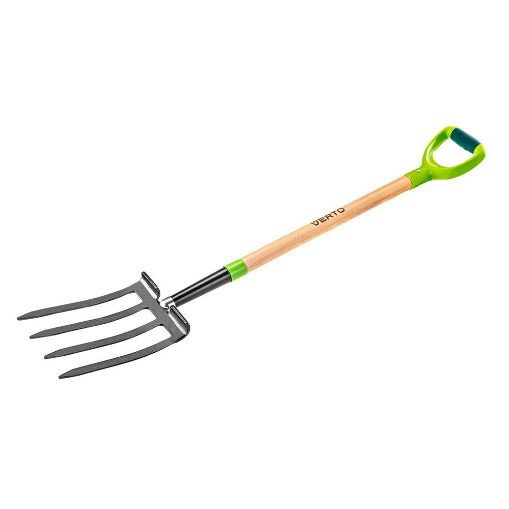 Вилы для копания Verto 4 зубца 127 см сталь D-рукоятка Black/Green (15G041)