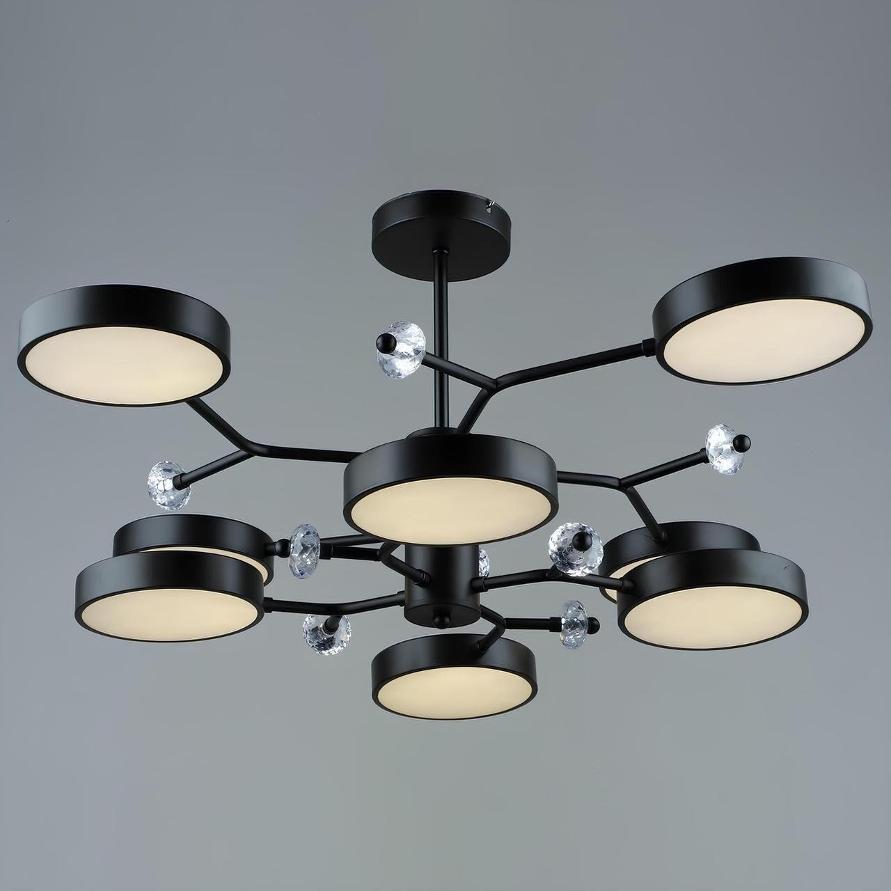 Люстра светодиодная Sirius 192W с восемью круглыми плафонами 3000-6500K Черный (N5502/8)