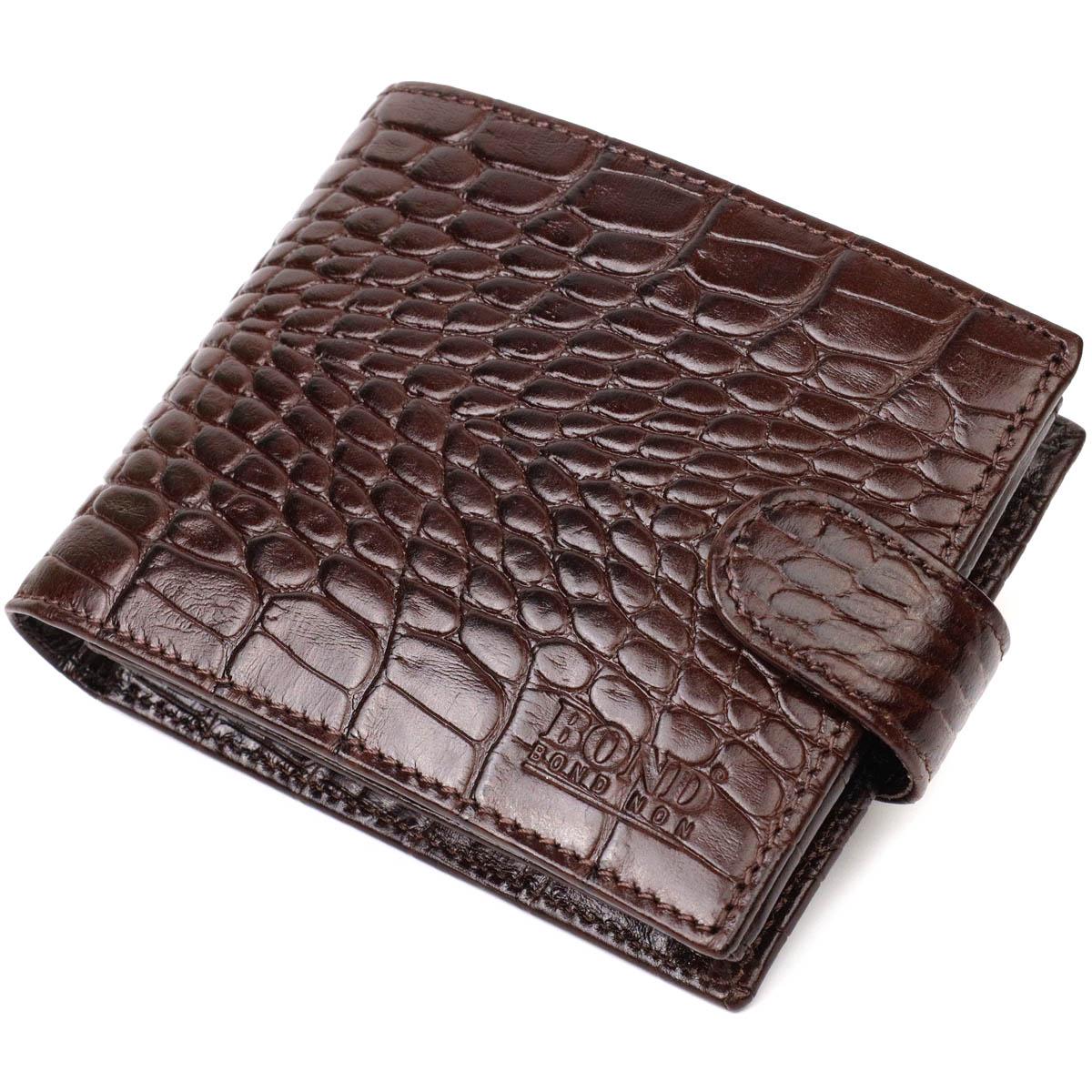 Кошелек мужской Bond-Wallet 22009 из натуральной кожи с тиснением под крокодила Коричневый