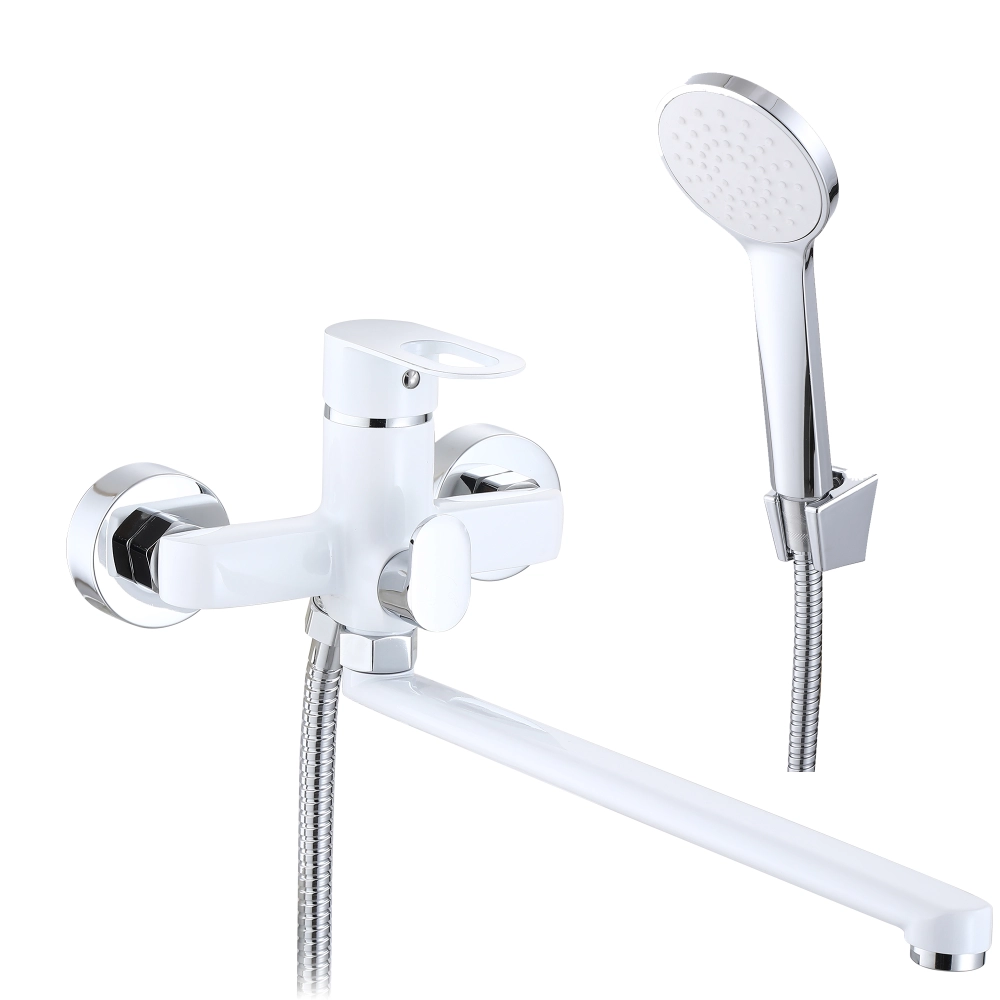 Змішувач для ванни Lidz Latwa 005 з поворотним виливом з душовим гарнітуром White (LDLAT005WHI45425)