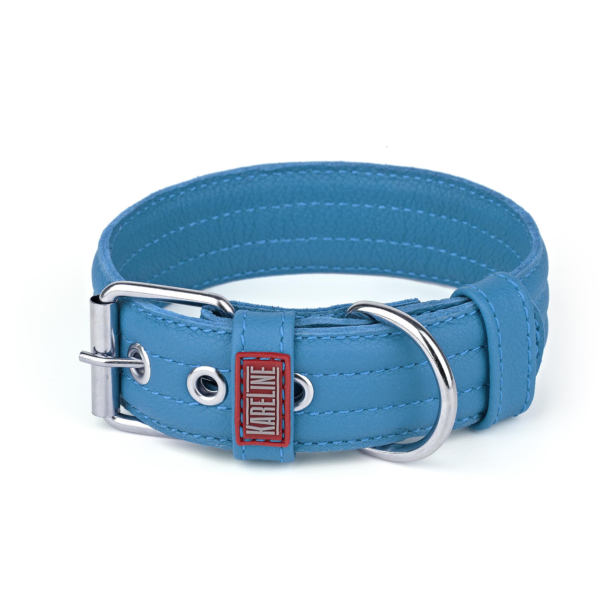 Ошейник KareLine усиленный из натуральной кожи 35 мм 410-500 мм Голубой (8802/17)