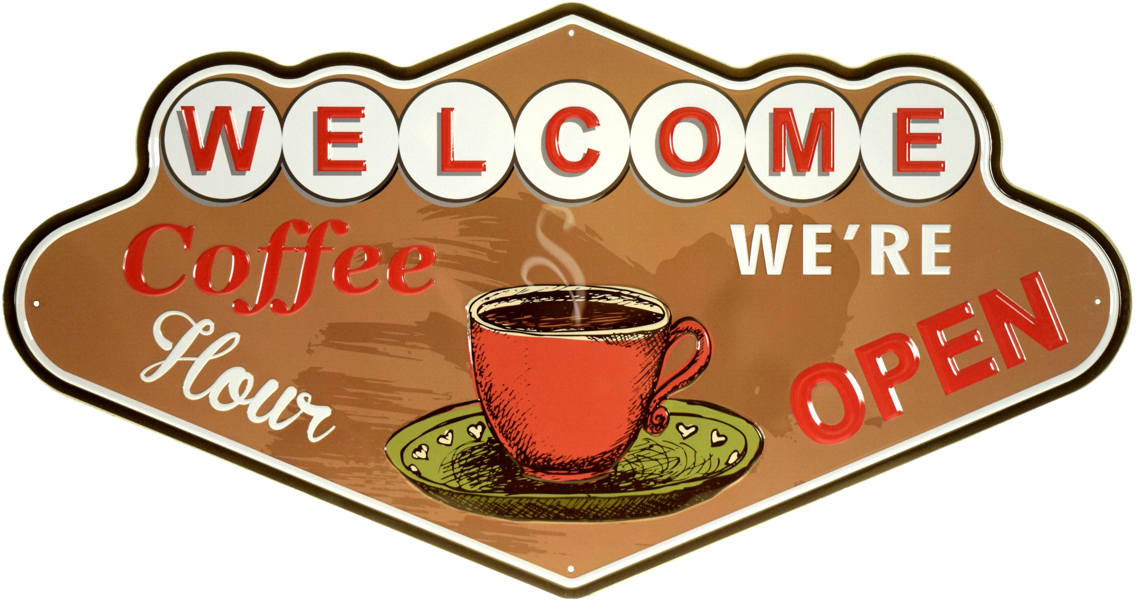 Табличка металева "Welcome Coffee Hour We're Open" 26х49 см (ms-104191) Табличка металева "Welcome Coffee Hour We're Open" 26х49 см (ms-104191)