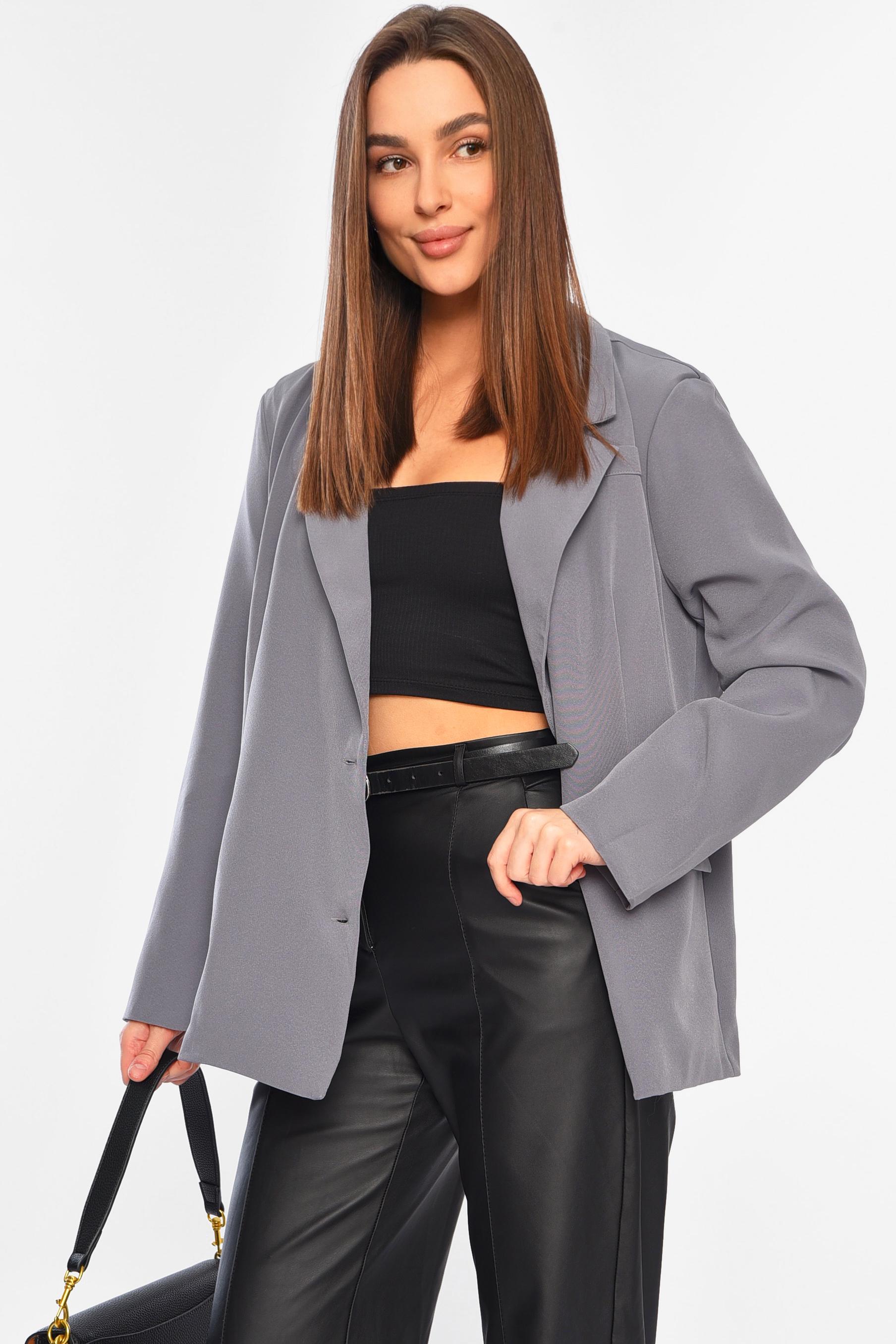 Пиджак женский однотонный р. 48-50 Серый (196836) - фото 2