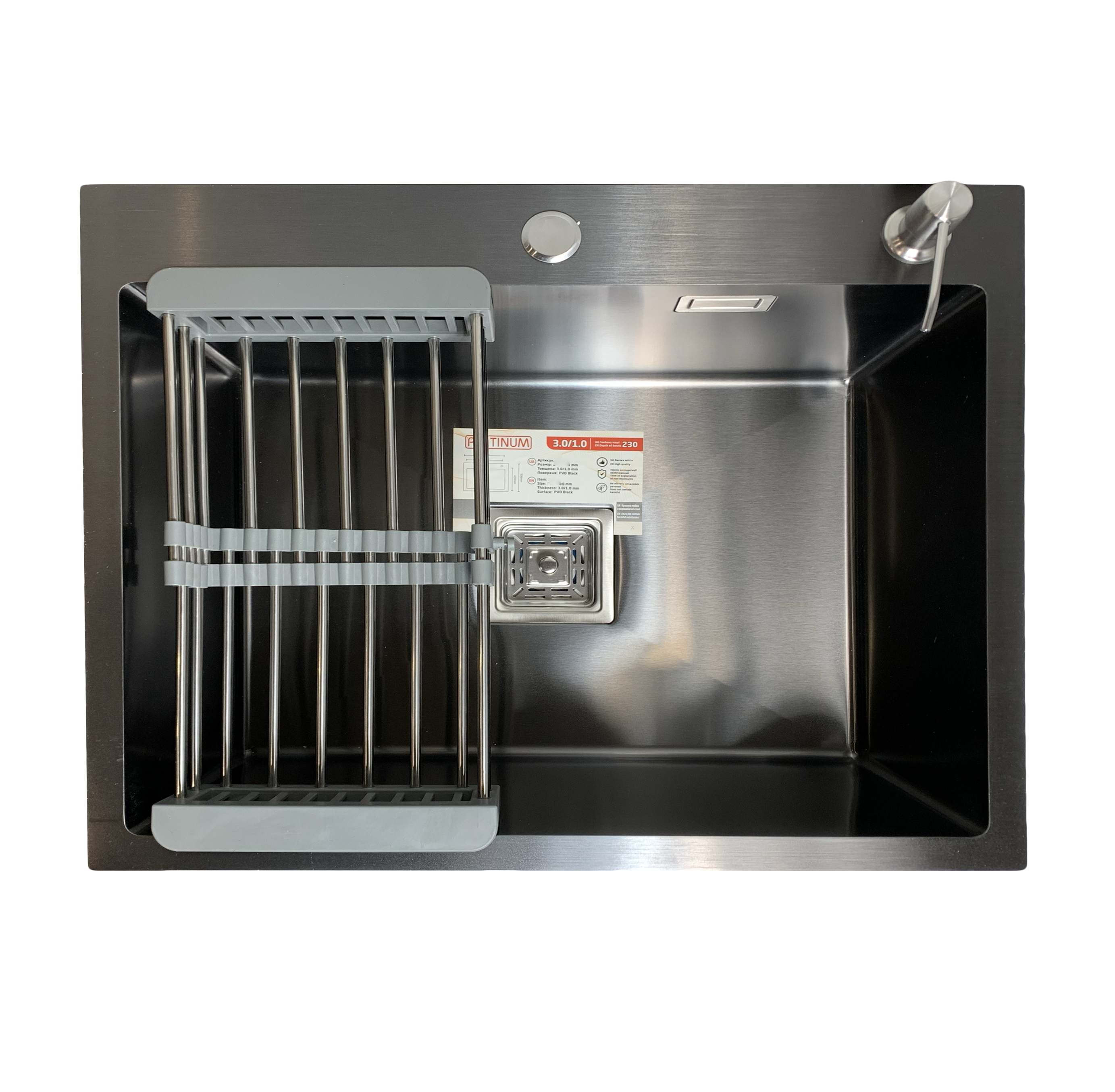 Мойка для кухни Platinum Handmade 60x50 с PVD поверхностью + корзина/дозатор/сифон Черный (7e4924bf)