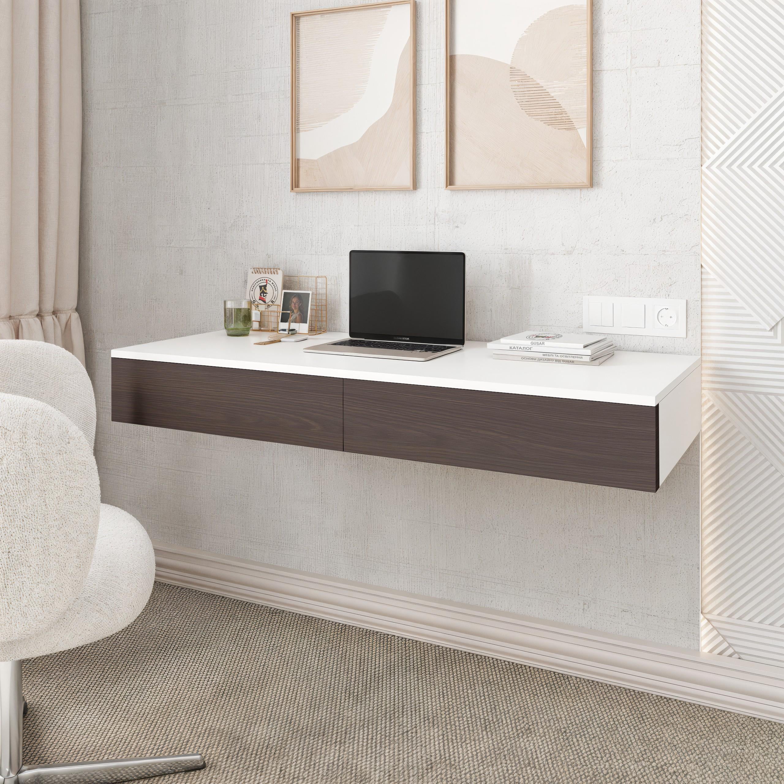 Стіл письмовий підвісний FT-222 1200x500х160 мм Білий/Венге Магія