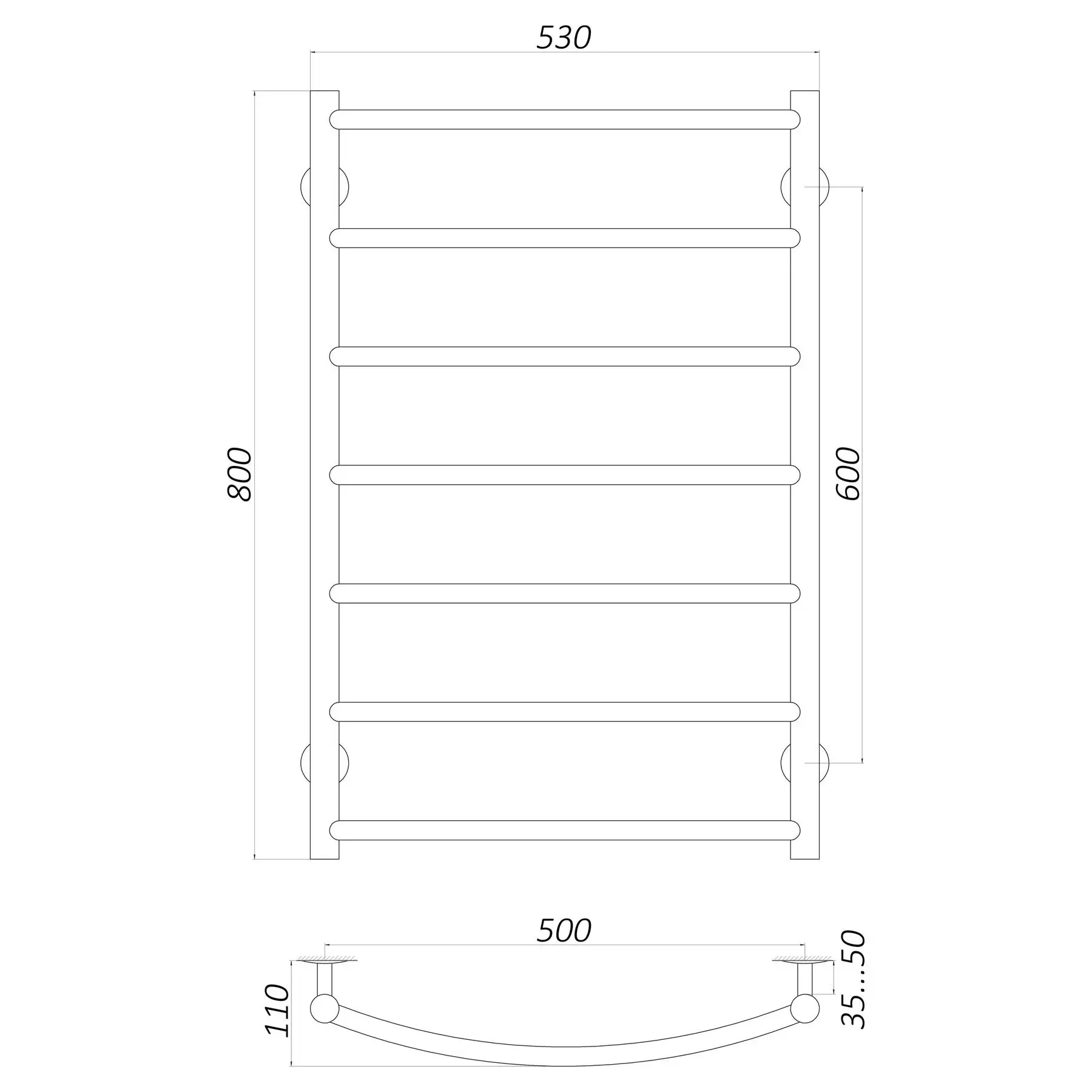 Рушникосушарка водяна UNIO LD W 800-500-7 драбинка дуга (GSR-000020655) - фото 4