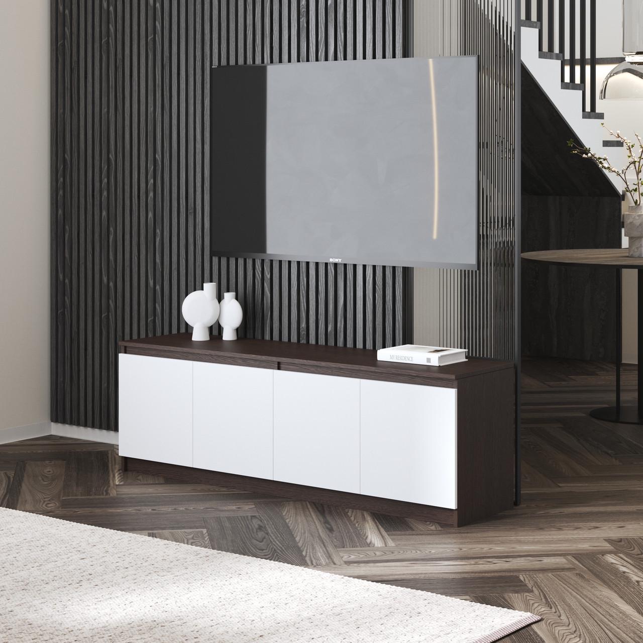 Тумба под телевизор Вайс R-31 1602х400х531 мм Венге темный/Белый фасад (30658462) - фото 1 Тумба под телевизор Вайс R-31 1602х400х531 мм Венге темный/Белый фасад (30658462) - фото 1