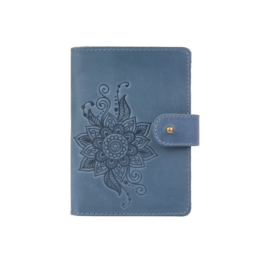 Портмоне HiArt Mehendi Classic PB-03S/1 Shabby Lagoon из натуральной кожи для паспорта/ID документов Голубой (PB-03S/1-S18-4417-T006)