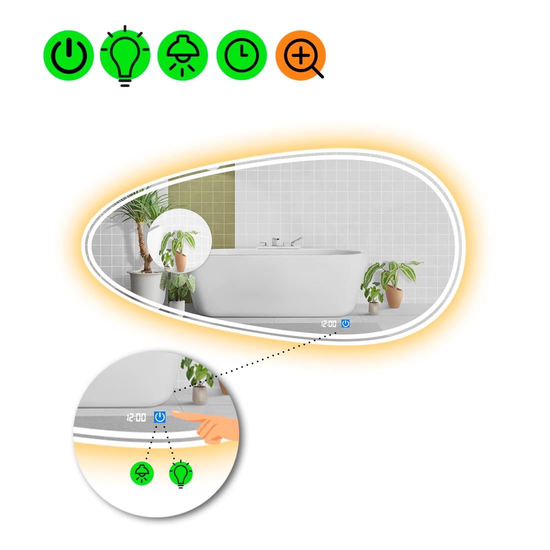 Зеркало с LED подсветкой Occhio 4 с сенсором и линзой без подсветки 80x40 см (8776330)