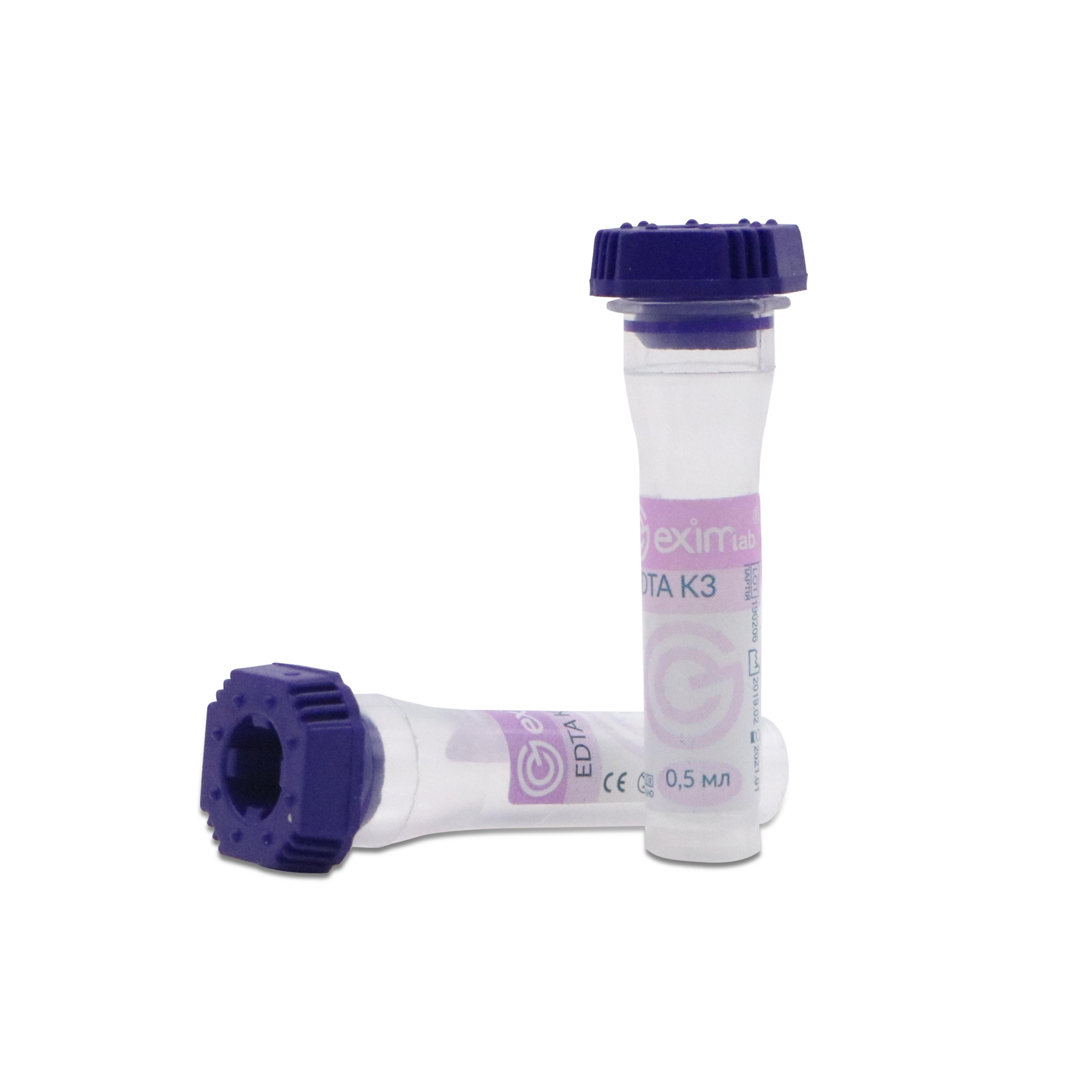 Пробирка для забора капиллярной крови EximLab K3 EDTA 0,5 мл 8х42 мм 100 шт./уп. Фиолетовый