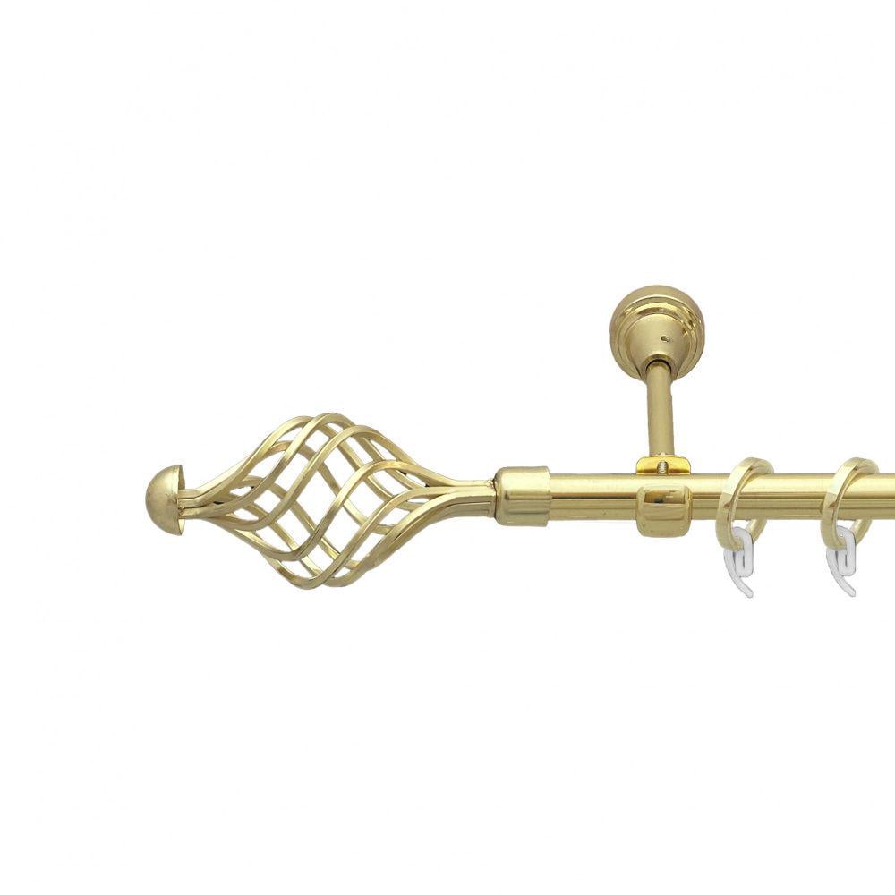 Карниз металлический Orvit Арезо однорядный открытый/гладкая труба/кольцо фасонное металлическое Золото 16 мм 200 см (7751839)