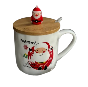 Чашка новорічна Olens 102-1086-1 Новорічна братва з бамбуковою кришкою та ложкою 380 мл (2785771777)