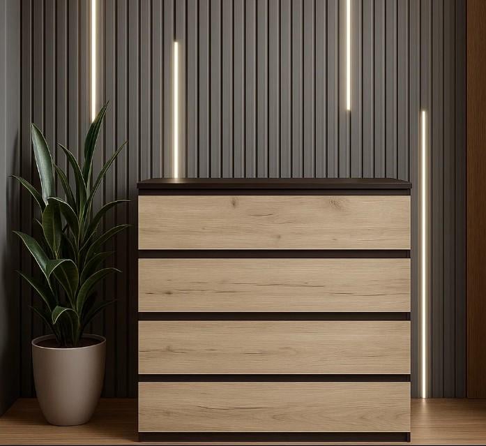 Комод cучасний із шухлядами для спальні Майстер Форм Брайт 900х376х950 мм Венге магія/Дуб крафт сірий (20185)
