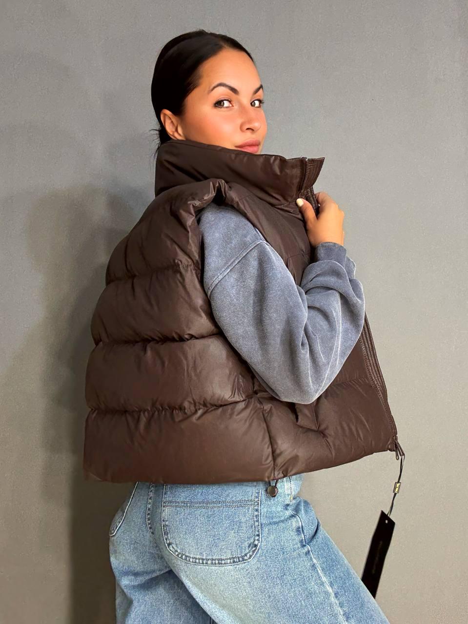 Жилетка жіноча A-N 10013 дута без капюшона р. 44 Коричневий - фото 3
